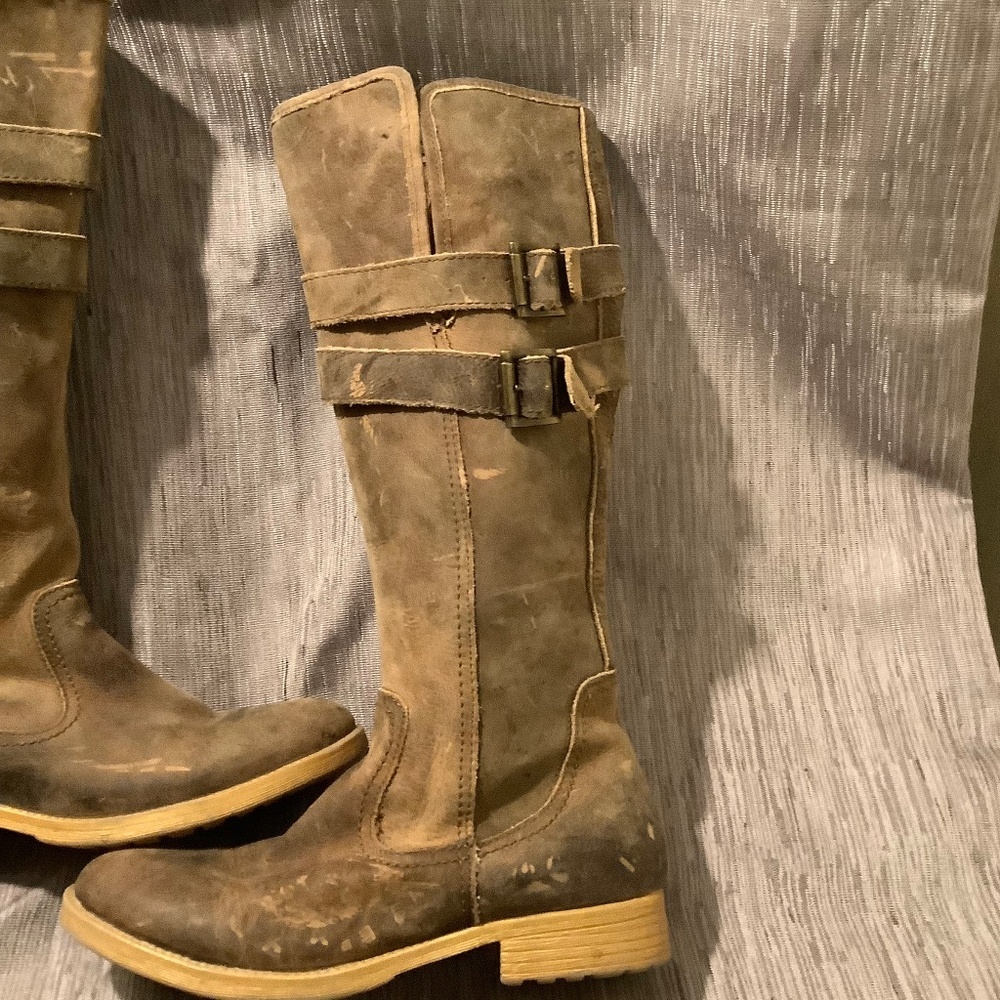Bed Stu Women's Distressed Beige Leather Grunge Moto Biker Tall Boots Sz 8 - Picture 6 of 11
